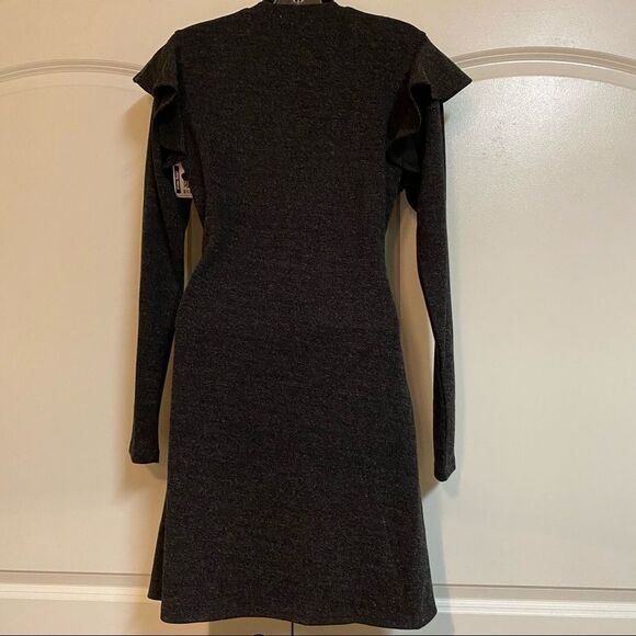 NWT Free Generation LA Gray Ruffle Strong Shoulder Fit & flare Mini Dress M - Picture 4 of 10